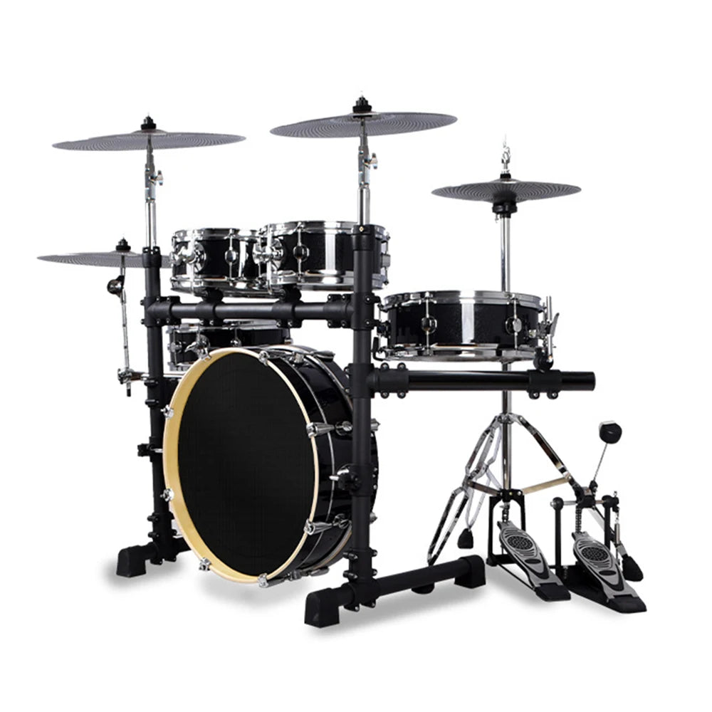 Portable Drum Set, 5 Drums and 4Cymbals, Mute, Adult, Children, Double-sided Practice Test Double-sided Practice Test Jazz Drum Black