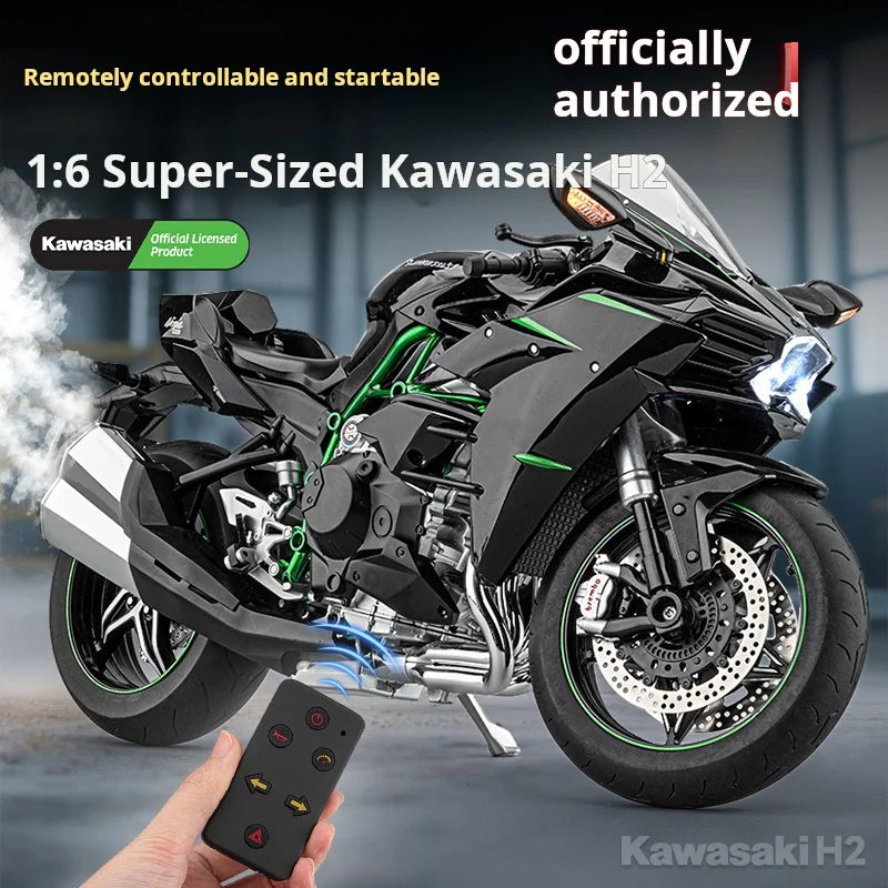 1:6 Remote Start Extra Large Spray Kawasaki H2R Motorcycle Model H2 Alloy Locomotive Officially Licensed Toy Model Light & Sound M6-2D