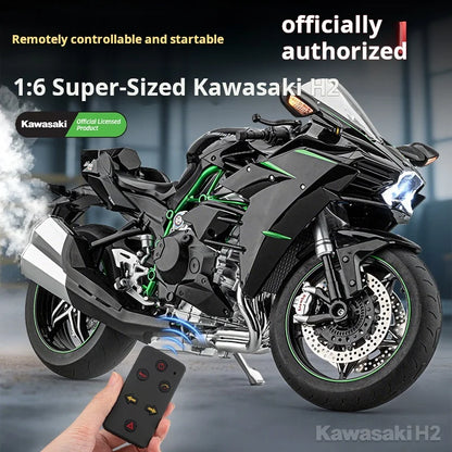 1:6 Remote Start Extra Large Spray Kawasaki H2R Motorcycle Model H2 Alloy Locomotive Officially Licensed Toy Model Light & Sound M6-2D