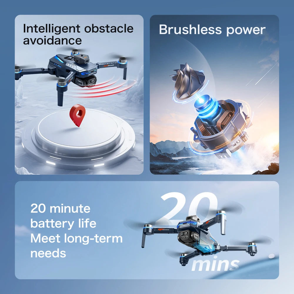 8K Professional HD GT8 MINI Drone GPS 360° Dual Cameras 5G WIFI Brushless Motors Obstacle Avoidance Foldable FPV Quadcopter Toys Blue-8K-1Batter