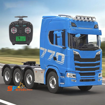 8x8 RC Trailer 1/14 RC Tractor Model with Light and Sound System Engineering Machinery Model Remote Control Truck Toy Blue