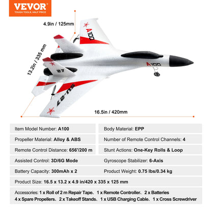 SucceBuy SU27 RC Plane 2.4G Remote Control Flying Model Glider Airplane with 2 Batteries Aircraft Foam Toys for Children Gifts White