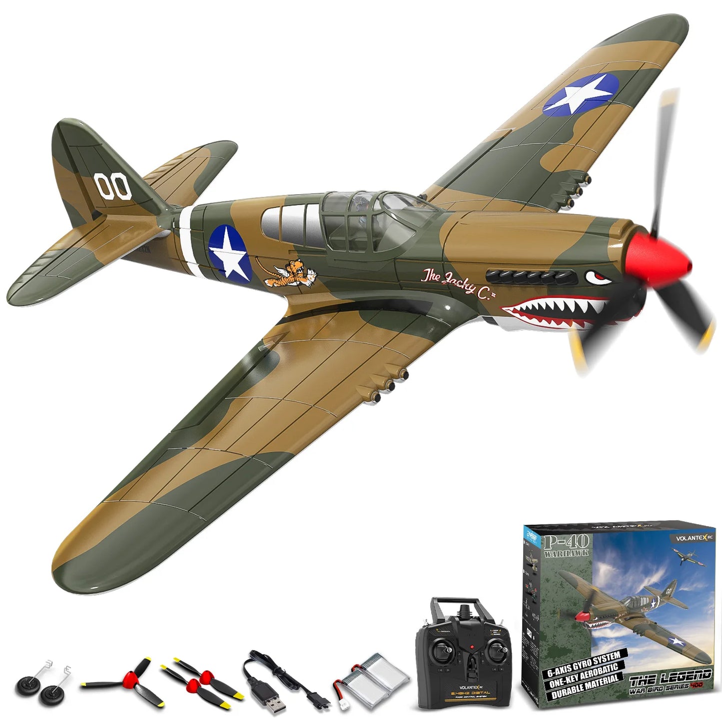 Volantex RC Airplane P40 Fighter Warhawk 2.4GHz 4CH EPP 6-Axis Gyro 400mm Wingspan One Key U-Turn Aerobatic 761-13 RTF