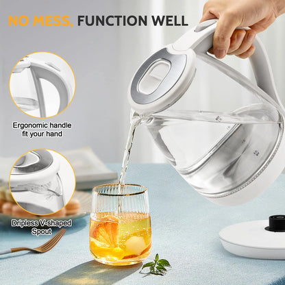 Electric Kettle with Water Dispenser - 1.7L Elegant Glass Tea Pot, 1100W Fast Boiling, LED Indicator, Auto-Shutoff