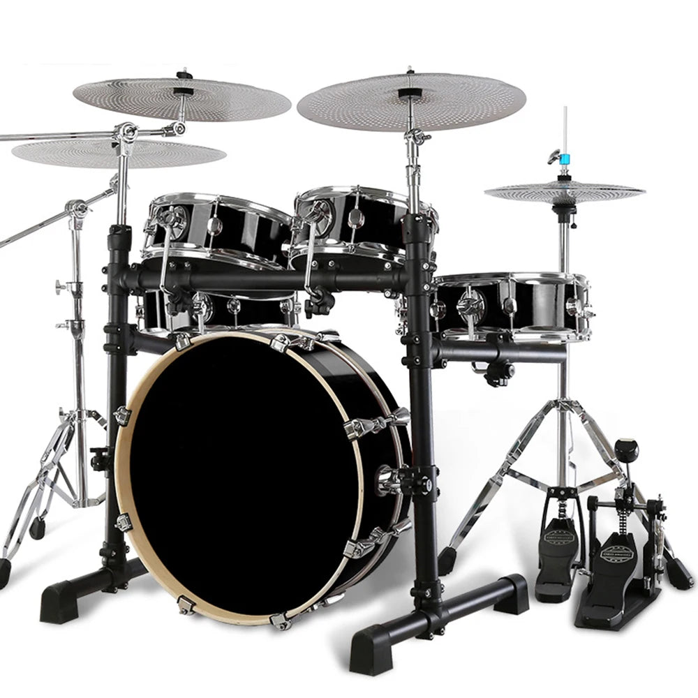 Portable Drum Set, 5 Drums and 4Cymbals, Mute, Adult, Children, Double-sided Practice Test Double-sided Practice Test Jazz Drum Black