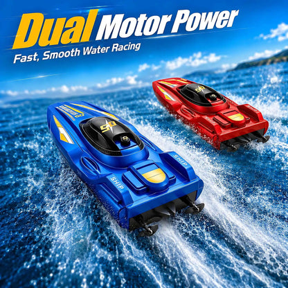 2Pcs RC Speed Boat Set Remote Control Racing Boat Dual Motor Waterproof Electric Watercraft Toy for Pool Lake Kids Boys Girls