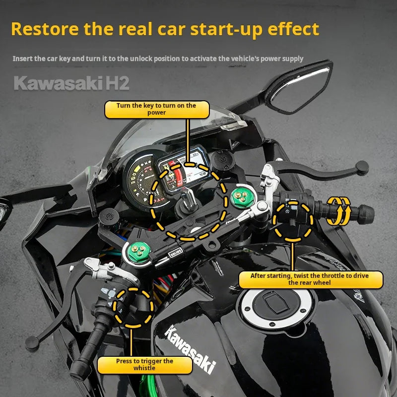 1:6 Remote Start Extra Large Spray Kawasaki H2R Motorcycle Model H2 Alloy Locomotive Officially Licensed Toy Model Light & Sound M6-2D