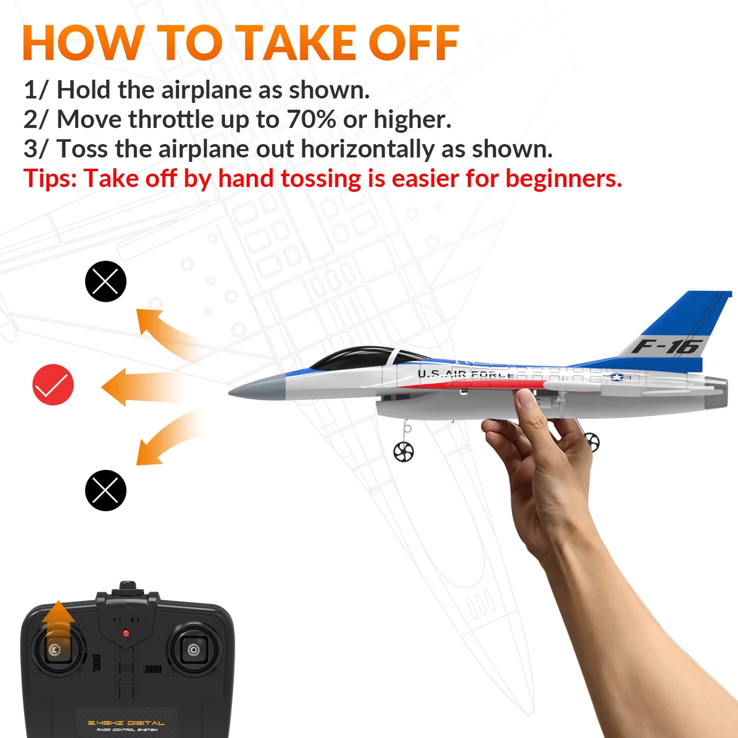 Volantex RC Airplane 2.4Ghz 2CH F16 Falcon With Cool Lights EPP Foam Airplan Gyro Stabilization System For Beginner 762-4RTF