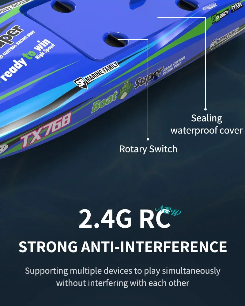 2.4G RC Speed Boat TX768 Turbojet Brushless Motor High Speed Remote Control Boat Watercraft Toys For Children Boys Gift Blue