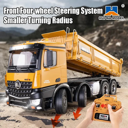 HUINA 1536 RC Dump Truck 1:14 12CH Alloy Remote Control Engineering Eight Wheel Heavy-Duty Dump Truck Model Boys Xmas Gifts