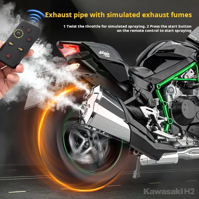 1:6 Remote Start Extra Large Spray Kawasaki H2R Motorcycle Model H2 Alloy Locomotive Officially Licensed Toy Model Light & Sound M6-2D