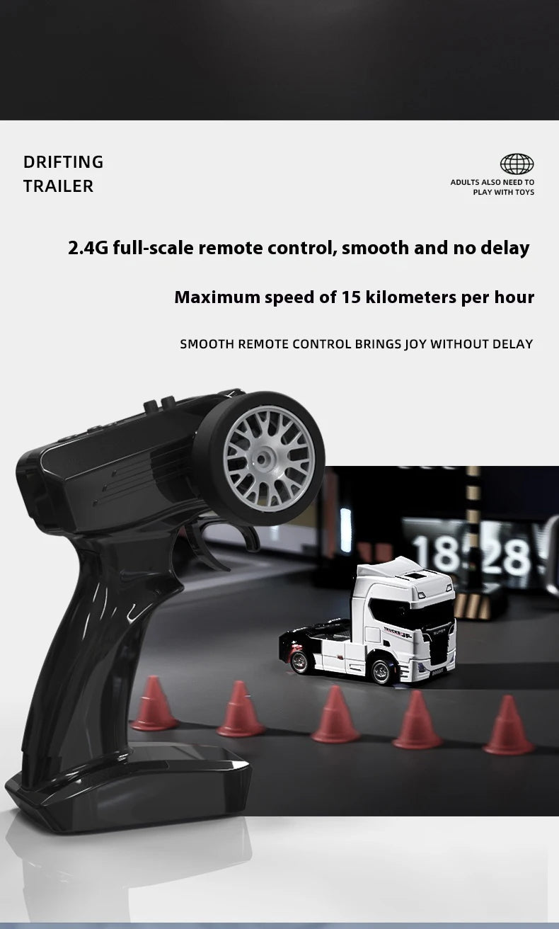 1:43 RC Truck Remote Control Trailer Truck Head with Light Gyroscope Engineering Vehicle Desktop Mini Drift Model Birthday Gifts Silver