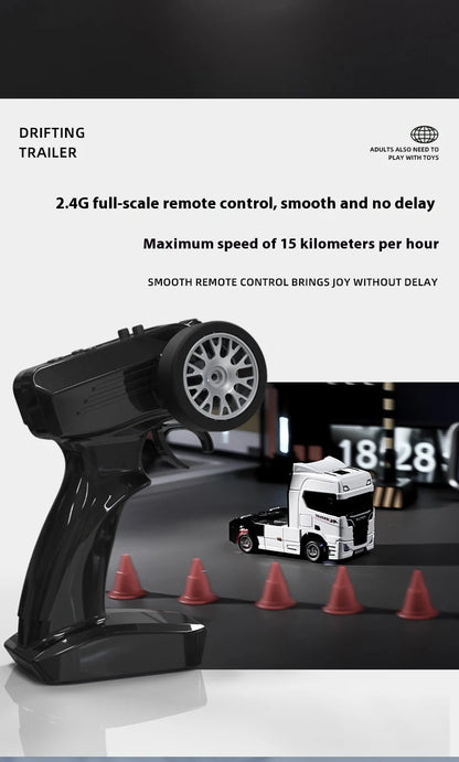 1:43 RC Truck Remote Control Trailer Truck Head with Light Gyroscope Engineering Vehicle Desktop Mini Drift Model Birthday Gifts Silver