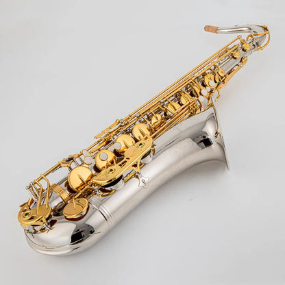 Japan Bb Tenor Saxophone Brass Silver Nickel Body Gold Key B Flat Sax Instrument with Case New