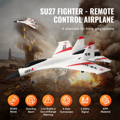 SucceBuy SU27 RC Plane 2.4G Remote Control Flying Model Glider Airplane with 2 Batteries Aircraft Foam Toys for Children Gifts White
