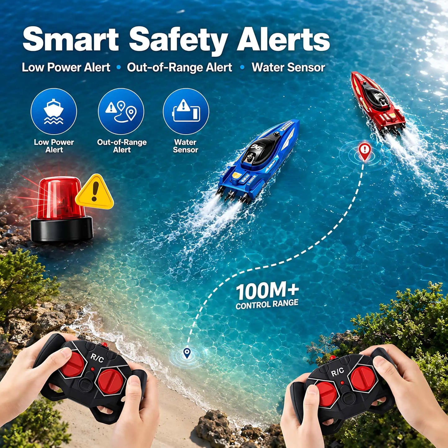 2Pcs RC Speed Boat Set Remote Control Racing Boat Dual Motor Waterproof Electric Watercraft Toy for Pool Lake Kids Boys Girls