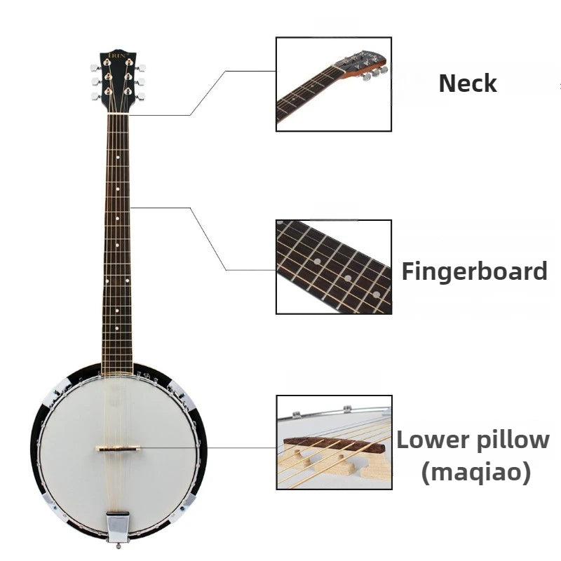 6 Strings Banjo Shabili Wood Professional Banjo Adult Beginners Playing Practice Guitar Western Ethnic Stringed Instruments