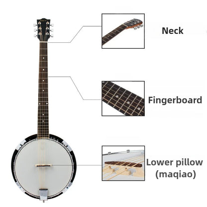 6 Strings Banjo Shabili Wood Professional Banjo Adult Beginners Playing Practice Guitar Western Ethnic Stringed Instruments