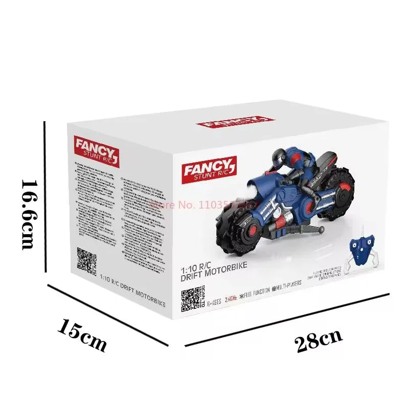 1: 10 Remote-controlled 3D Stunts Rc Motorcycle Remote-controlled Car Rotation Drift Racing Children's Electric Motorcycle Toys Blue