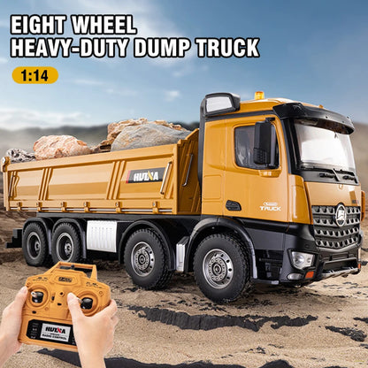 HUINA 1536 RC Dump Truck 1:14 12CH Alloy Remote Control Engineering Eight Wheel Heavy-Duty Dump Truck Model Boys Xmas Gifts