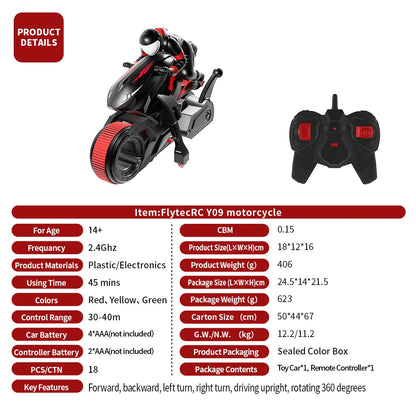 Y09 RC Motorcycle Rc Cars Self-stable Balance Standing Competitive Racing Drift Stunt Electric Motorcycle Toys for Kids Children Red