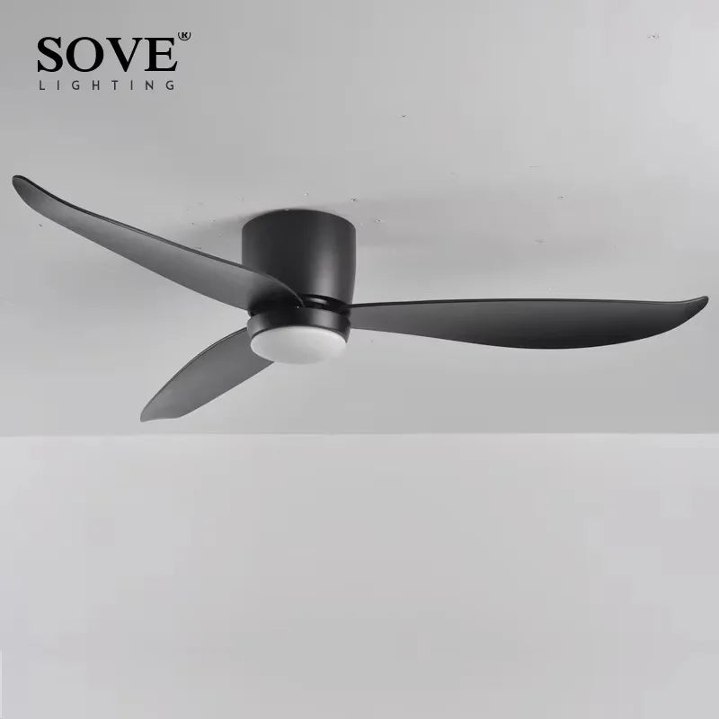 SOVE Modern White Ceiling Fan With Led Light Ceiling Light Fan Ceiling Fans With Lights Led Fan Lamp Remote Control, Black Matte Black, 44 Inch