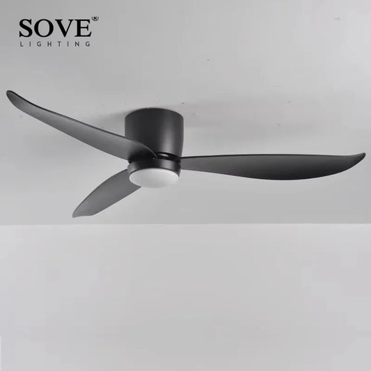 SOVE Modern White Ceiling Fan With Led Light Ceiling Light Fan Ceiling Fans With Lights Led Fan Lamp Remote Control, Black Matte Black, 44 Inch