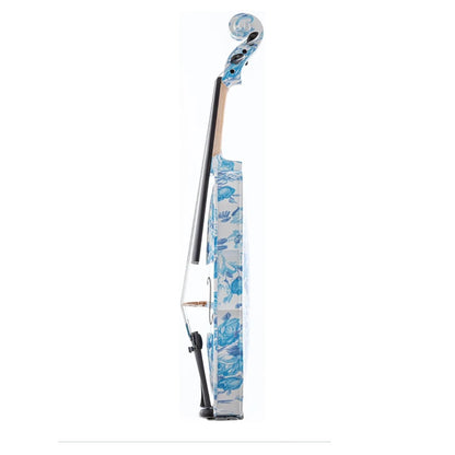 4/4 Blue White Floral Art Violin with Case Bow Rosin & Shoulder Rest HandPainted Solid Wood Ebony Outfit for Musicians Beginners