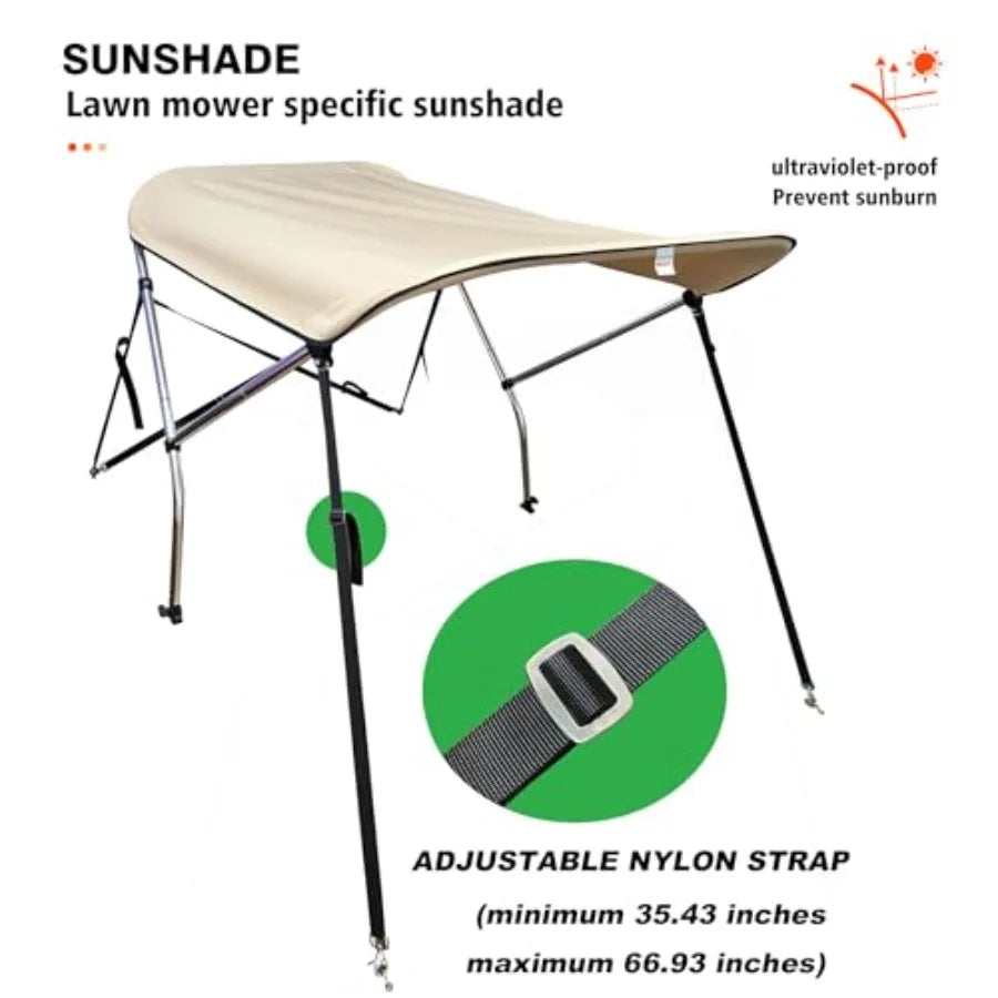 Zero Turn Lawn Mower Canopy Sun Shade Canopy Outdoor Heavy Duty Beige UV Resistant and Rainproof Cover 67 inch Adjustable Teles