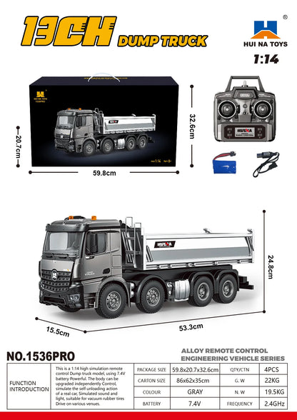 Huinna 1536 Pro New Alloy Remote Control 1:14 Scale Heavy Duty Engineering Tipper Truck Mixer Remote Control Toys For Adults