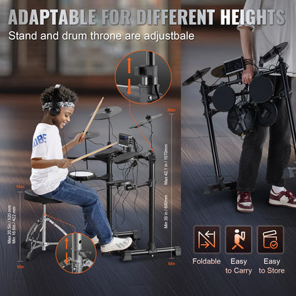 SucceBuy Electric Drum Set 15 Drum Kits& 150 Sounds Electronic Drum Kit 6.5-8in Quiet Mesh Snare Electric Drum Set for Beginners 6.5 in Snare Drum