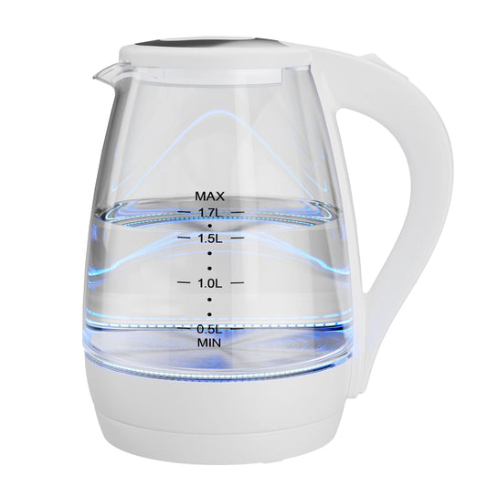 Electric Kettle with Water Dispenser - 1.7L Elegant Glass Tea Pot, 1100W Fast Boiling, LED Indicator, Auto-Shutoff