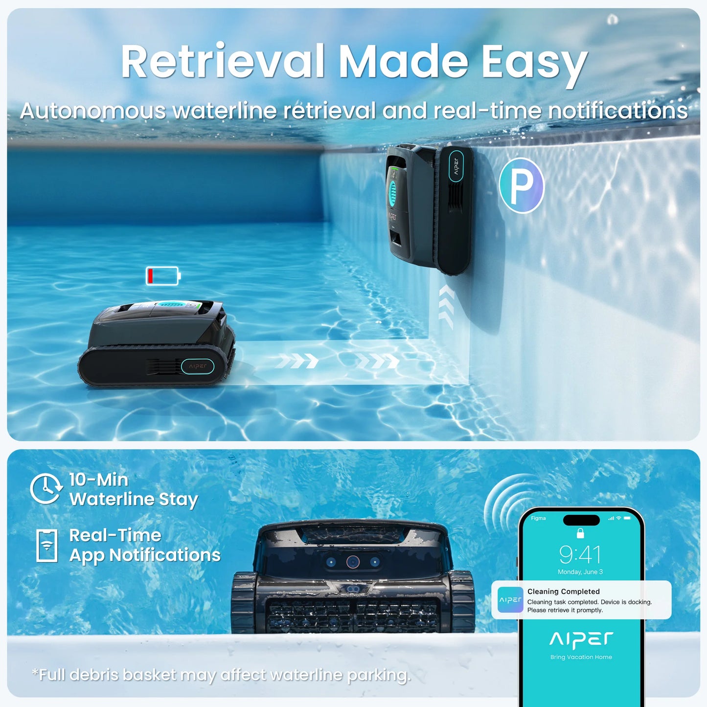 Refurbished AIPER Scuba V3 AI Vision Cordless Robotic Pool Cleaner, Include Wireless Charging Dock, Smart Waterline Parking & Featherlight Design, Micromesh Multi-Layer Filtration