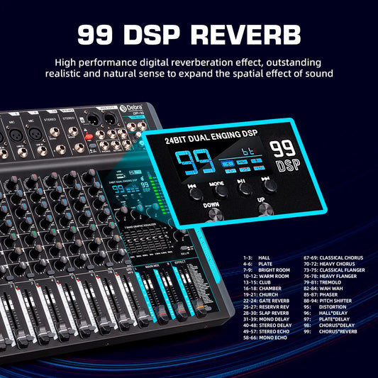 99 DSP FP-10 Audio Mixer DJ Controller 10 Channels Reverb Recording Mixing With Bluetooth 5.0 Professional Performance