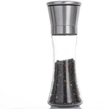 180/200ML Black Pepper Grinder with Stainless Steel Mill Manual Spice Glass Salt and Pepper Grinder Machine for Household