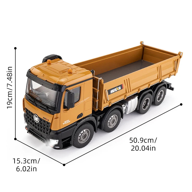 HUINA 1536 RC Dump Truck 1:14 12CH Alloy Remote Control Engineering Eight Wheel Heavy-Duty Dump Truck Model Boys Xmas Gifts