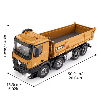 HUINA 1536 RC Dump Truck 1:14 12CH Alloy Remote Control Engineering Eight Wheel Heavy-Duty Dump Truck Model Boys Xmas Gifts