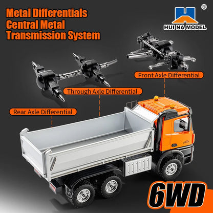 HUINA 1598 1/14 14CH Alloy RC Truck 6WD Remote Control Dump Truck RTR Electric Engineering Transport Vehicle Model Boys Gift