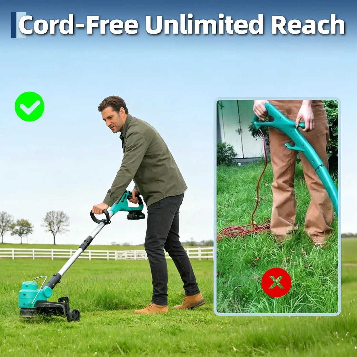 Cordless String Trimmer - Weed Wacker Battery Powered Electric Weed Trimmer with 2x2.0Ah Batteries, 12" Grass Cutter Auto Line Feed, Lawn wacker with 8 Pcs Spools, Lightweight Edger Lawn Tool