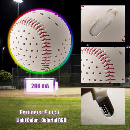 Glow Baseball Colorful LED Light Up 6 Colors 2 Shining Molds Faux Leather Rechargeable Practice Baseball Kids Toy