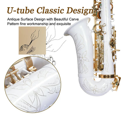 SLADE White Gold Key Alto Saxophone Beginner Set for Adult Student Sax Eb Professional Brass Saxophone with Woodwind Parts White gold key