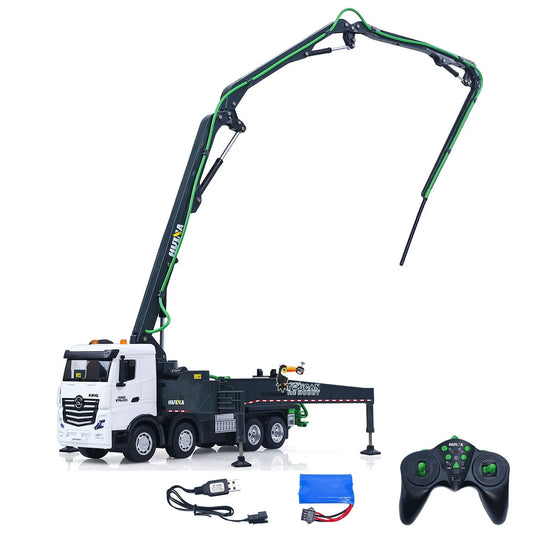 1/18 HUINA 1381 Remote Control Concrete Pump Truck Engineering Vehicle Finished Model RTR Manual Support Leg Light Sound Effects Grey Green