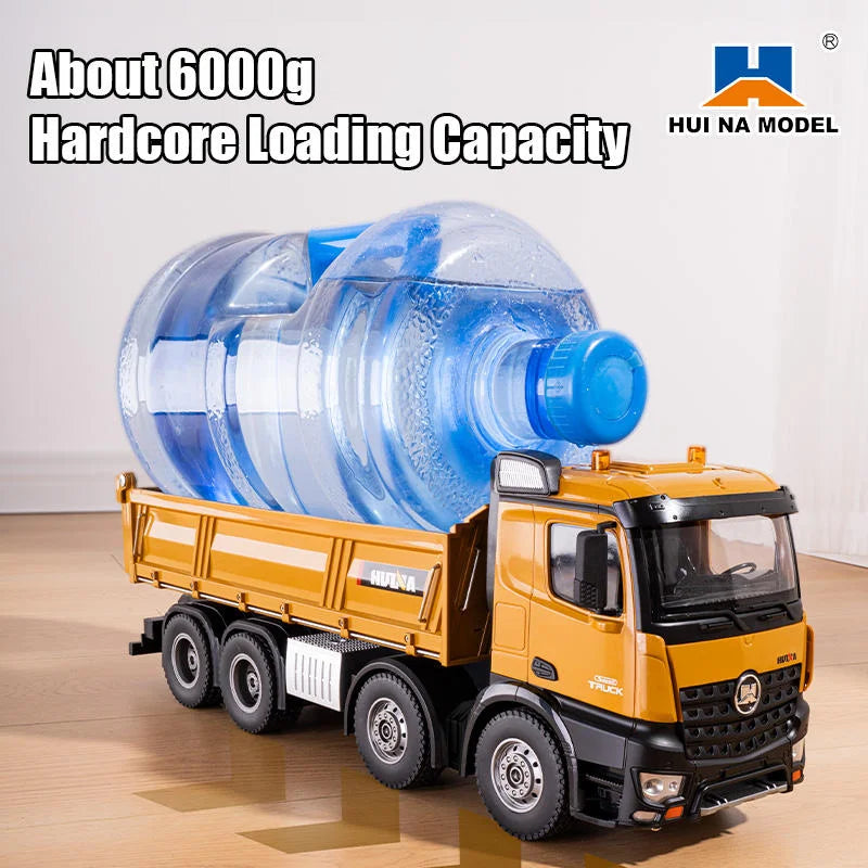 HUINA 1536 RC Dump Truck 1:14 12CH Alloy Remote Control Engineering Eight Wheel Heavy-Duty Dump Truck Model Boys Xmas Gifts