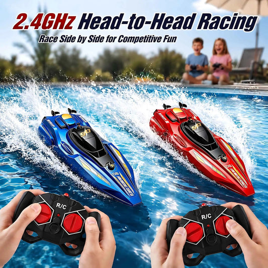 2Pcs RC Speed Boat Set Remote Control Racing Boat Dual Motor Waterproof Electric Watercraft Toy for Pool Lake Kids Boys Girls