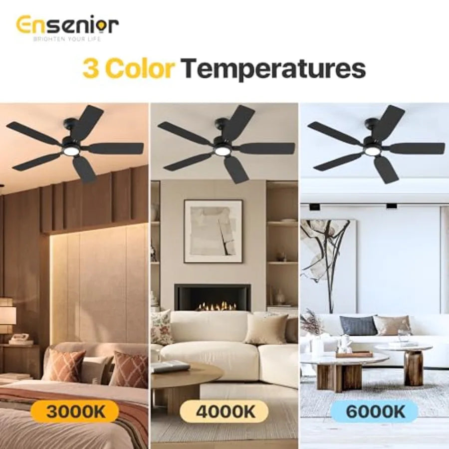 52 inch ceiling fan with light and remote for bedroom and living room, black modern DC motor fandelier with noiseless reversible