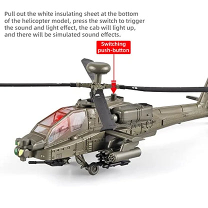 Helicopters for Boys AH-64 Longbow Apache Helicopter Model Airplanes, Diecast Military Attack Helicopter, Model Airplane with L