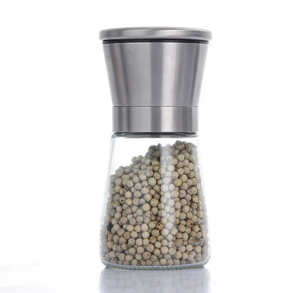 180/200ML Black Pepper Grinder with Stainless Steel Mill Manual Spice Glass Salt and Pepper Grinder Machine for Household