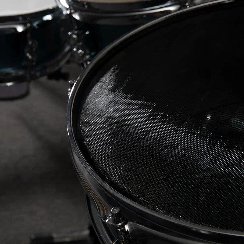 Portable Silent Drum Set with Double-sided Drum, 6-ply Maple and 4-ply Poplar Shells, Cymbals, and A Drum Chair Included Black