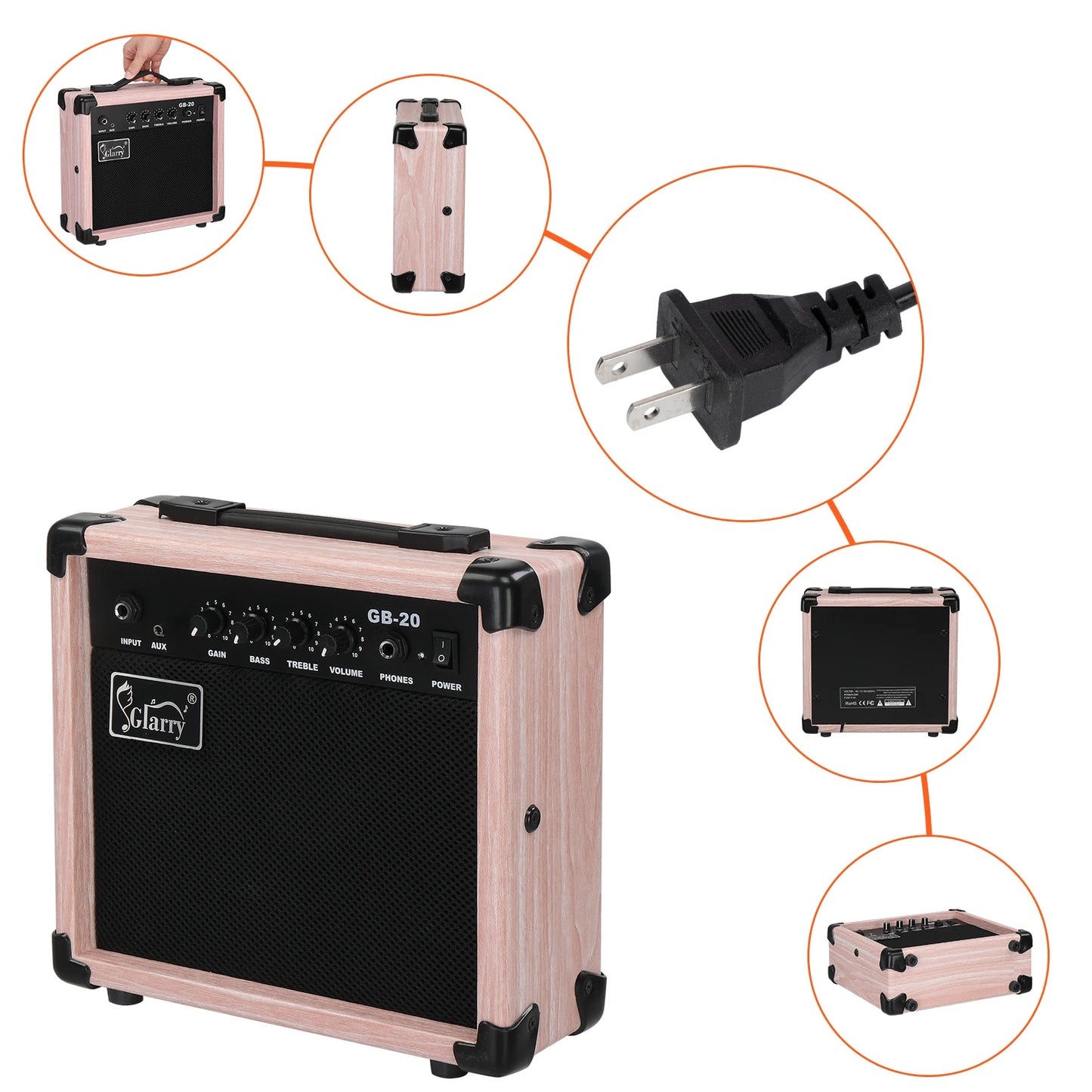 20W GB-20 Electric Bass Guitar Amplifier Natural Color