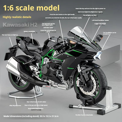 1:6 Remote Start Extra Large Spray Kawasaki H2R Motorcycle Model H2 Alloy Locomotive Officially Licensed Toy Model Light & Sound M6-2D